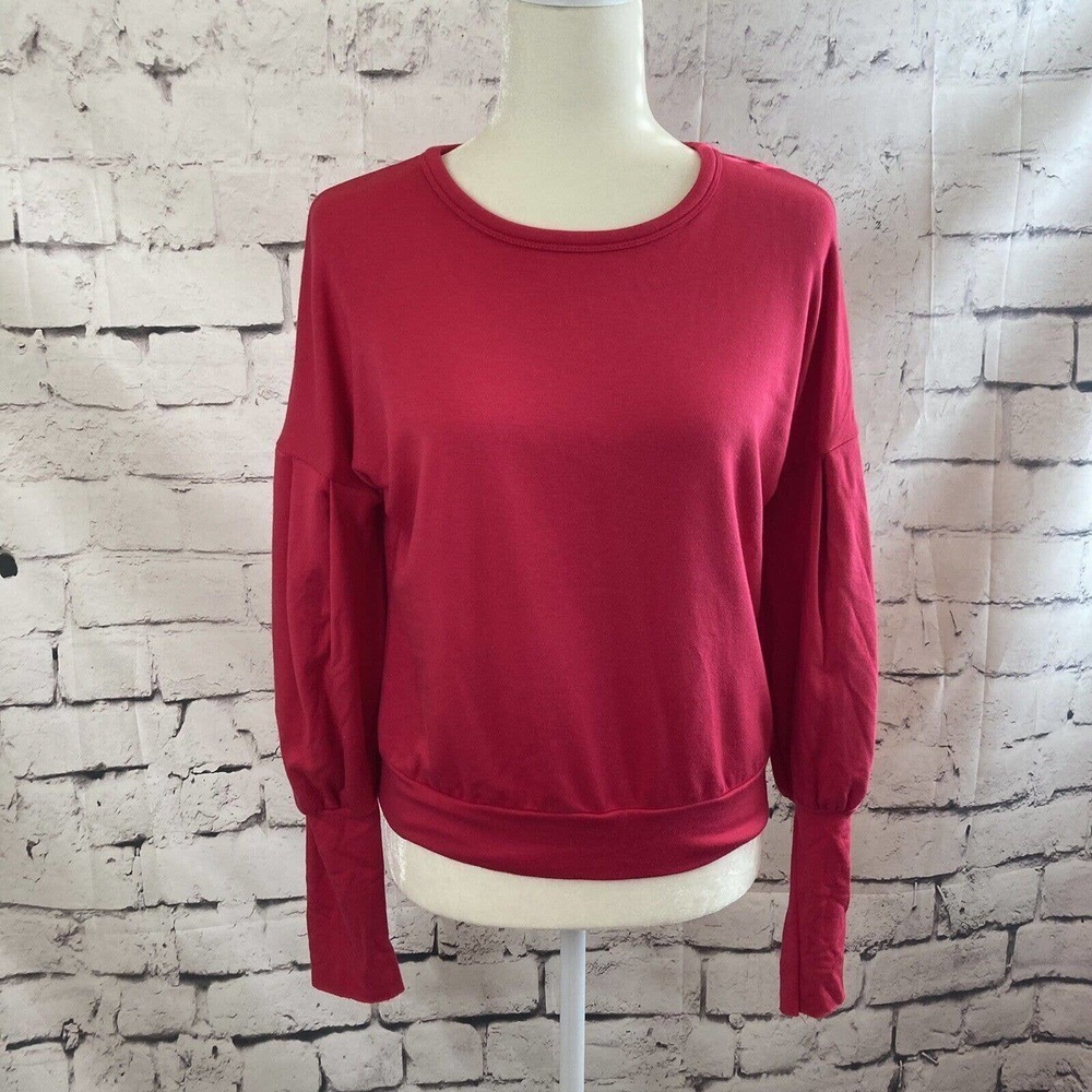 Bailey 44 Puff Sleeve Sweatshirt Top Pink Round Neck Womens Size Small